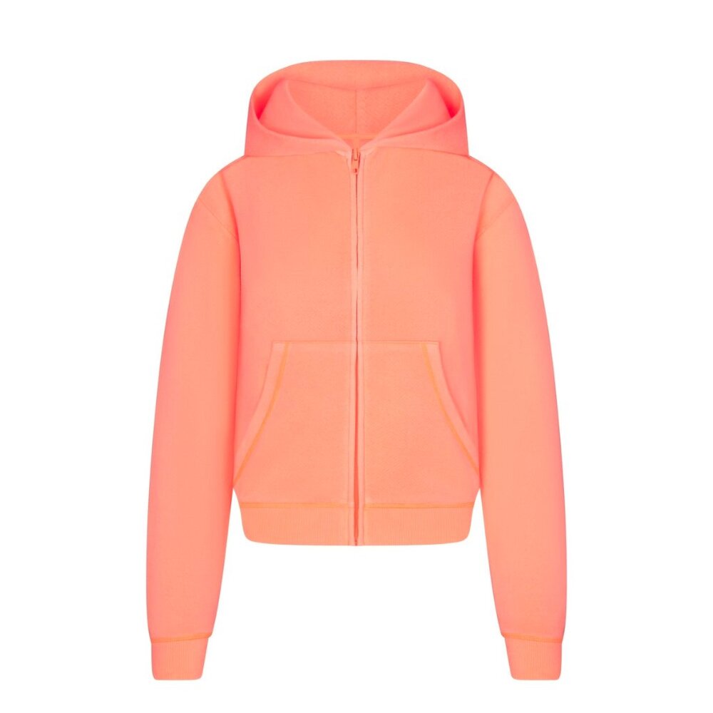 Skims Modal French Terry Classsic Zip Hoodie, Neon Orange, M